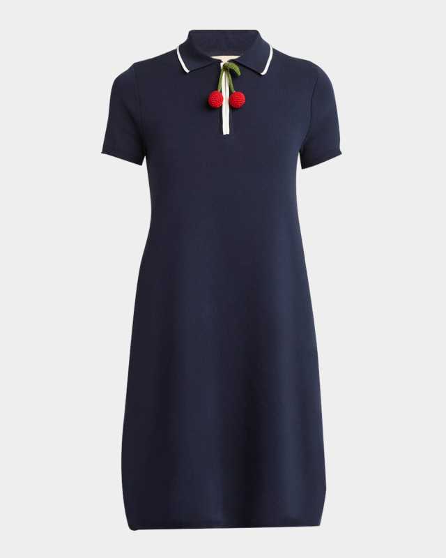 Crochet Cherry Short-Sleeve Polo Mini Dress